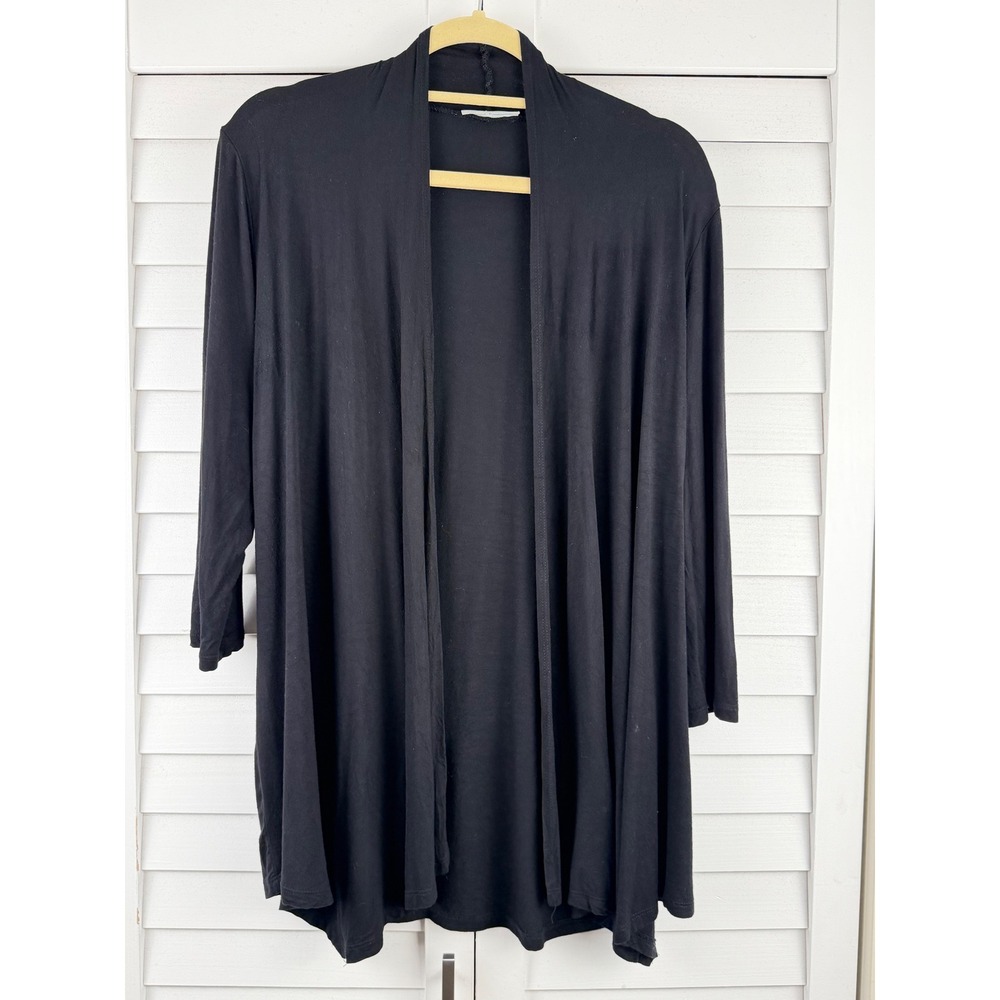 Urim Open Front Cardigan L Black Lightweight 3/4 Sleeve Draped Made in USA